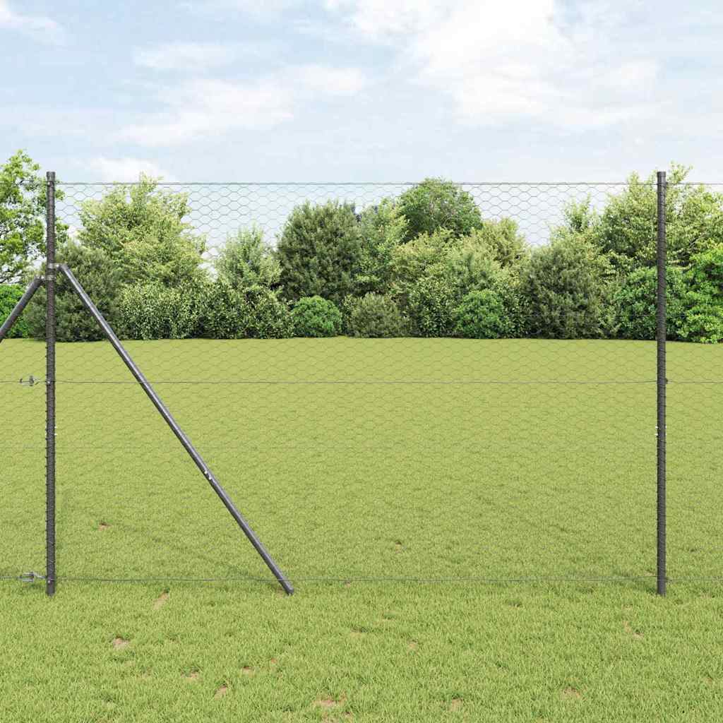 Hexagonal Fence Ground Fix 10 x 1.6 m PVC-Coated Steel Grey