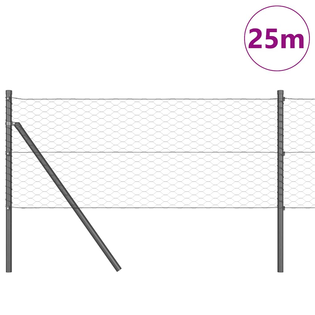 Hexagonal Fence Ground Fix 25 x 0.6 m PVC-Coated Steel Grey