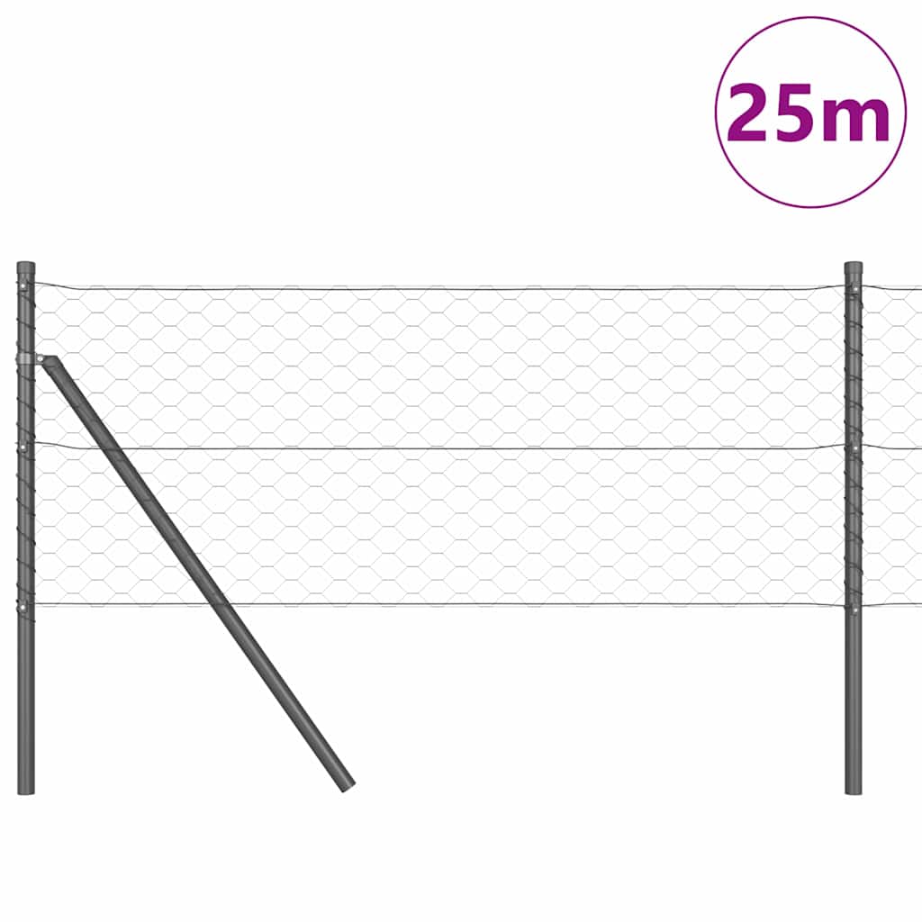 Hexagonal Fence Ground Fix 25 x 0.6 m PVC-Coated Steel Grey