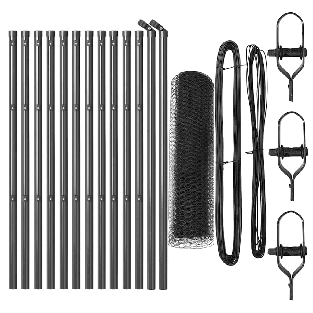 Hexagonal Fence Ground Fix 25 x 0.8 m PVC-Coated Steel Grey
