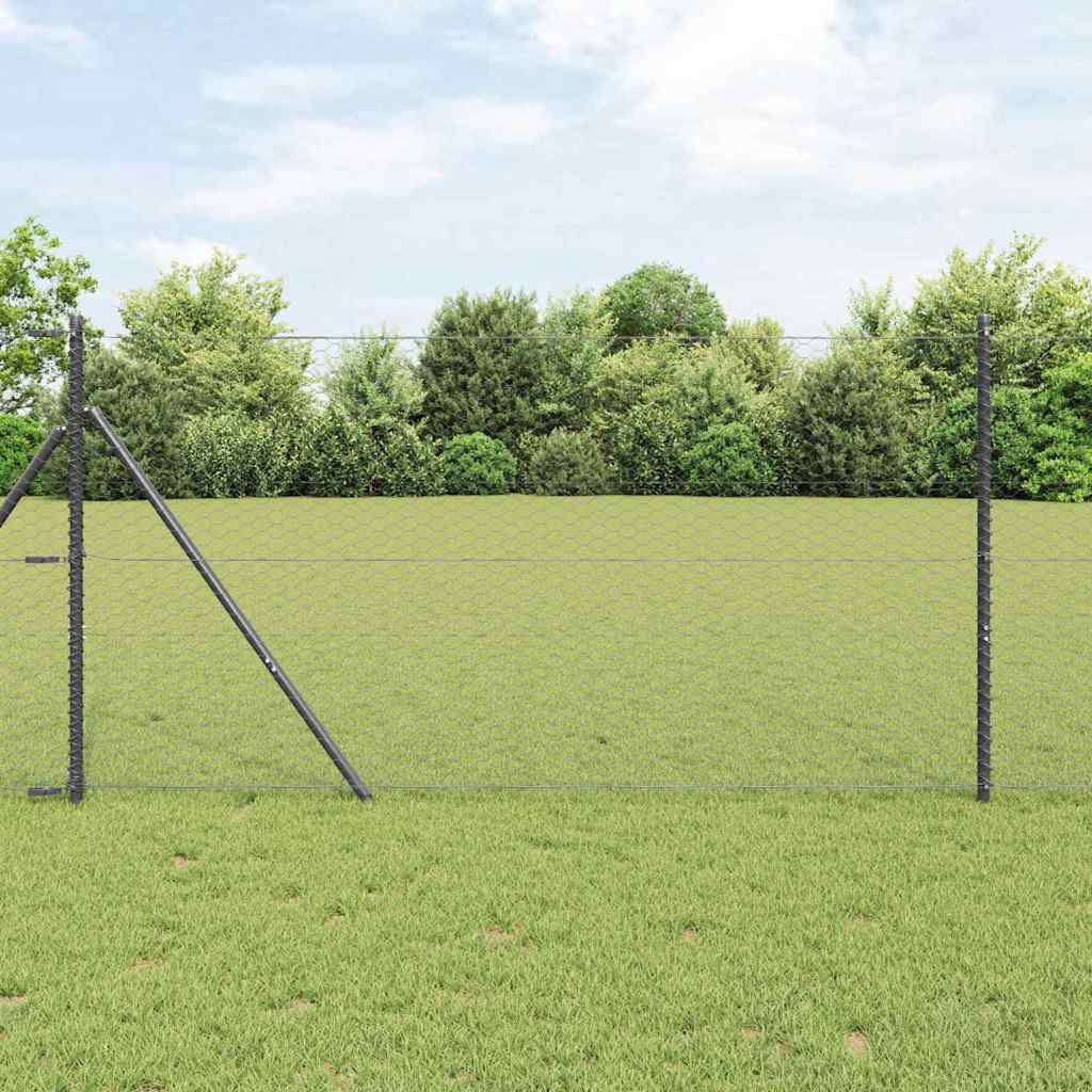 Hexagonal Fence Ground Fix 25 x 1 m PVC-Coated Steel Grey Mesh