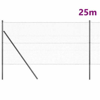 Hexagonal Fence Ground Fix 25 x 1 m PVC-Coated Steel Grey Mesh