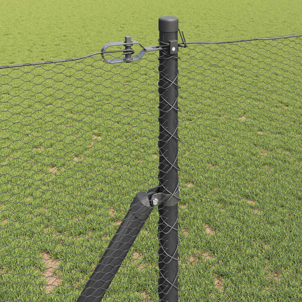 Hexagonal Fence Ground Fix 25 x 1.2 m PVC-Coated Steel Grey