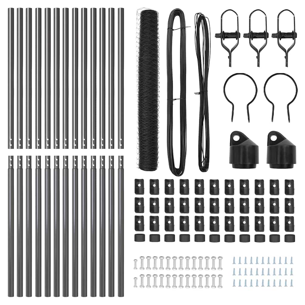 Hexagonal Fence Ground Fix 25 x 1.2 m PVC-Coated Steel Grey
