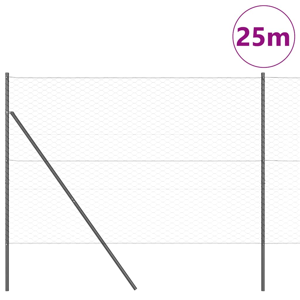 Hexagonal Fence Ground Fix 25 x 1.5 m PVC-Coated Steel Grey