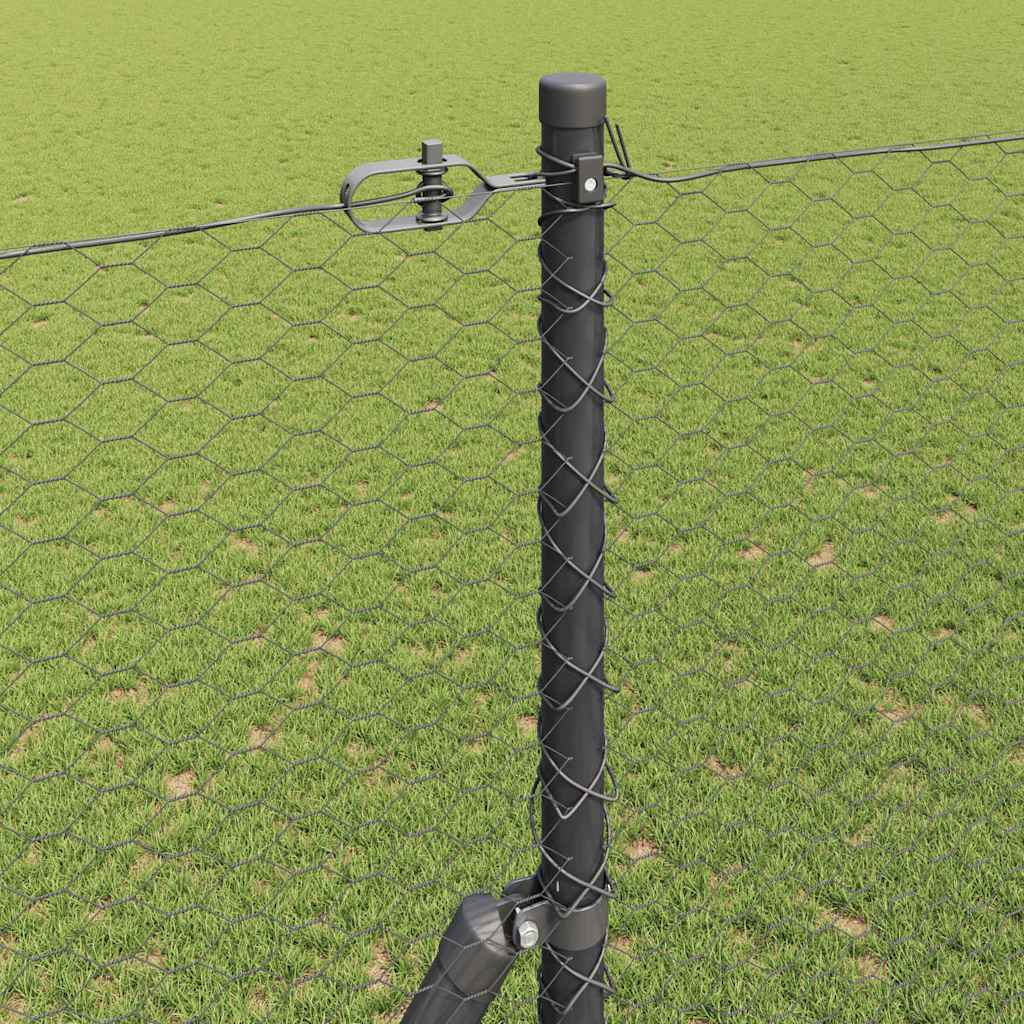 Hexagonal Fence Ground Fix 25 x 1.6 m PVC-Coated Steel Grey