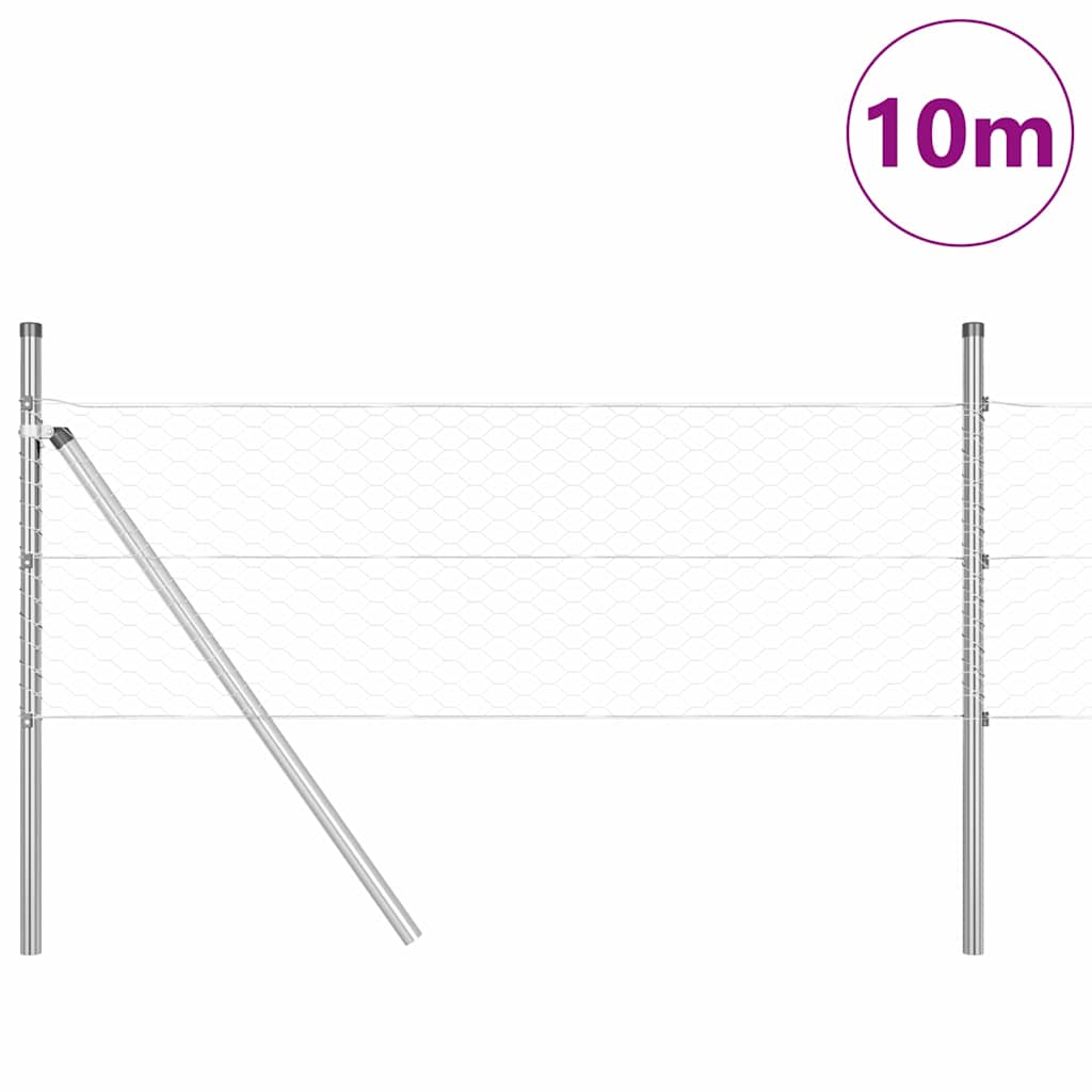 Hexagonal Fence Ground Fix 10 x 0.5 m Galvanised Steel Silver