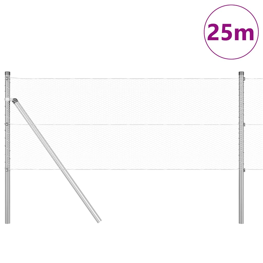 Hexagonal Fence Ground Fix 25 x 0.6 m Galvanised Steel Silver