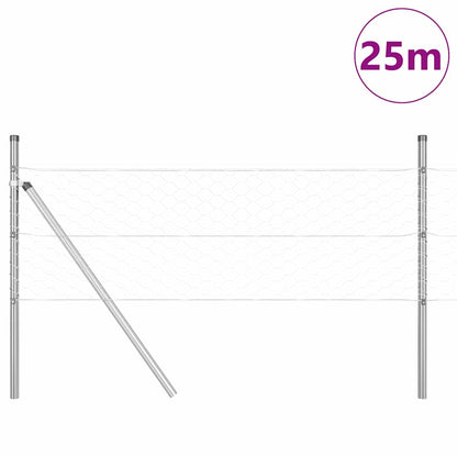 Hexagonal Fence Ground Fix 25 x 0.8 m Galvanised Steel Silver
