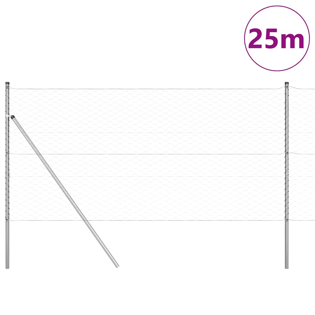 Hexagonal Fence Ground Fix 25 x 1.2 m Galvanised Steel Silver
