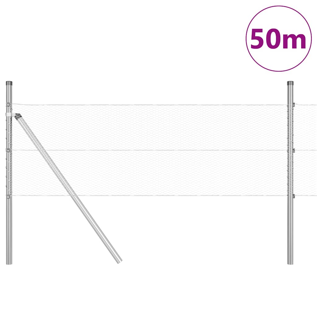 Hexagonal Fence Ground Fix 50 x 0.6 m Galvanised Steel Silver
