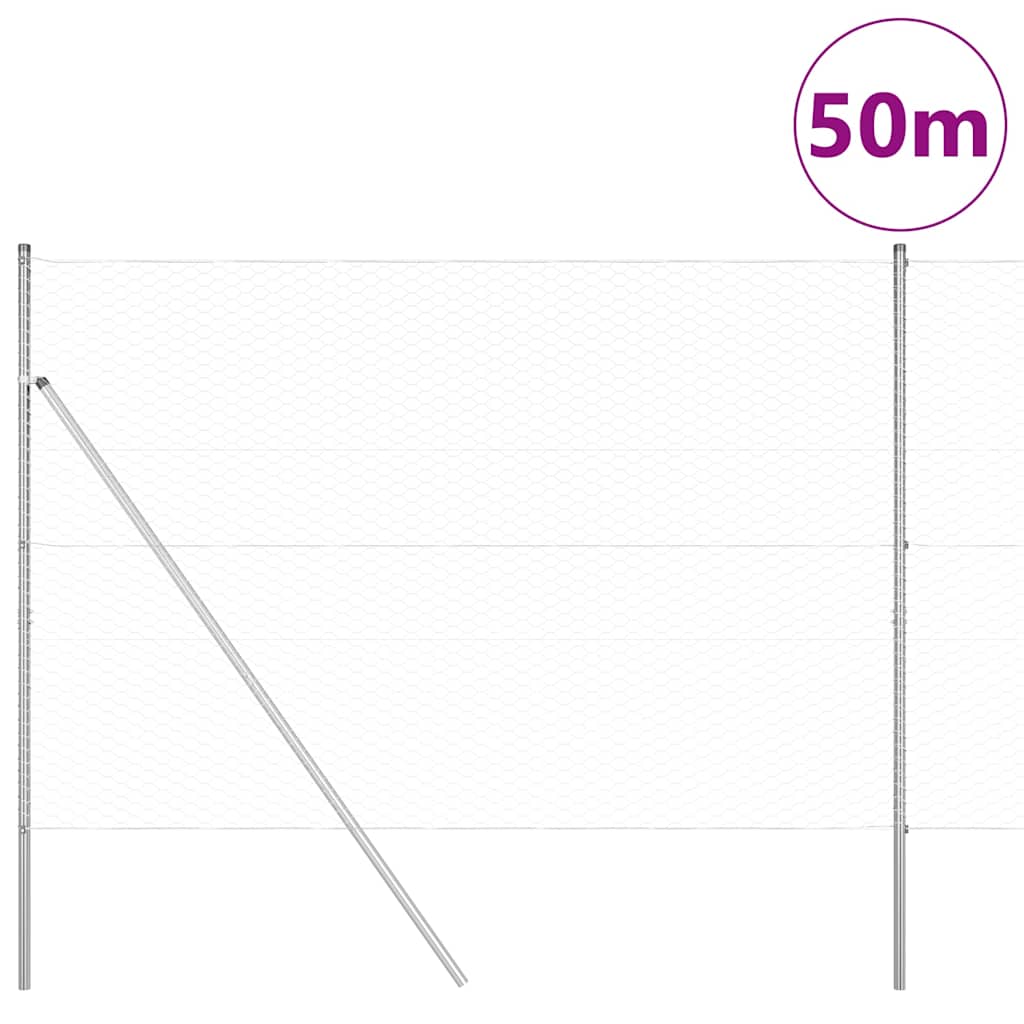 Hexagonal Fence Ground Fix 50 x 1.6 m Galvanised Steel Silver