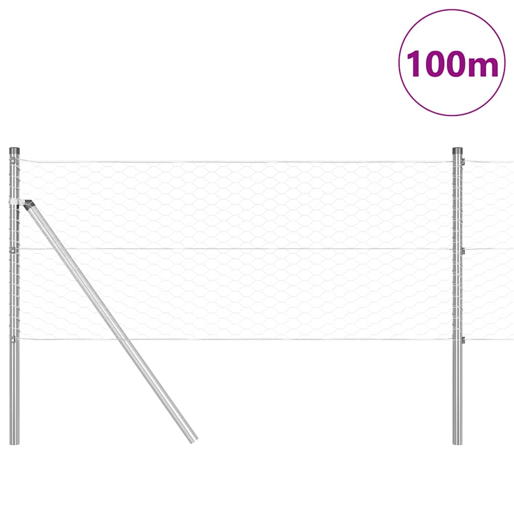 Hexagonal Fence Ground Fix 100 x 0.6 m Galvanised Steel Silver