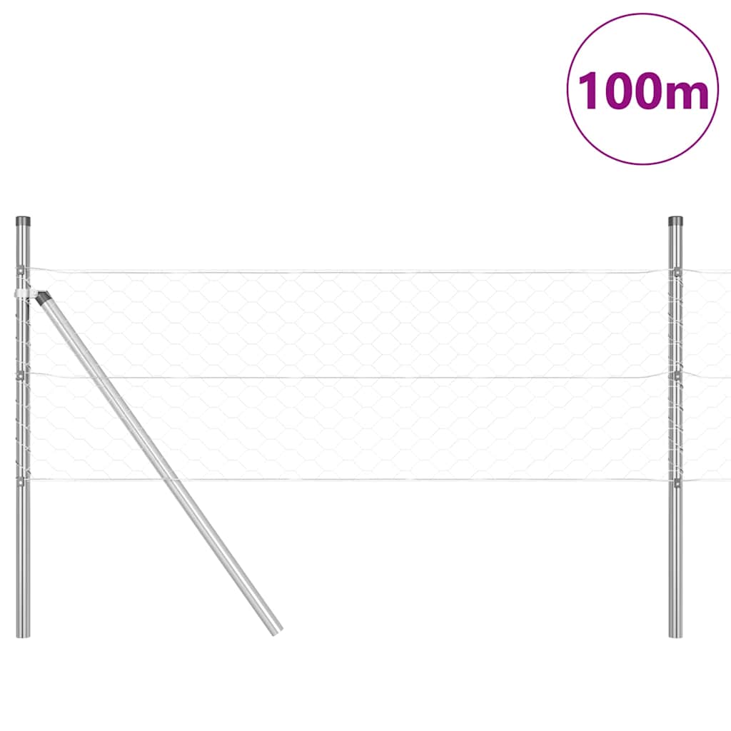 Hexagonal Fence Ground Fix 100 x 0.8 m Galvanised Steel Silver