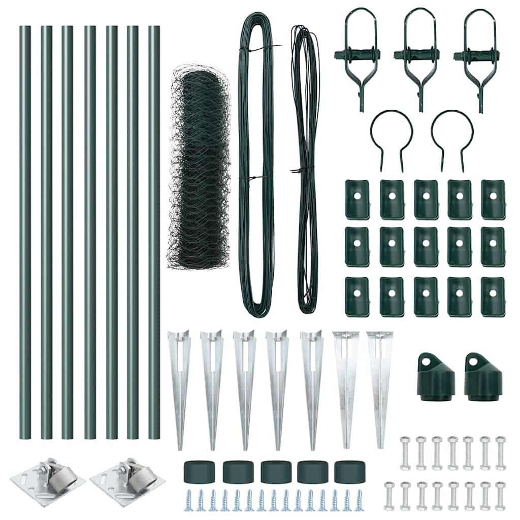 Hexagonal Fence with Post 10 x 0.4 m PVC-Coated Steel Green