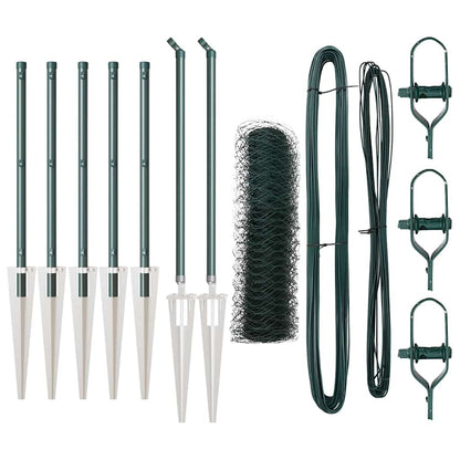 Hexagonal Fence with Post 10 x 0.5 m PVC-Coated Steel Green