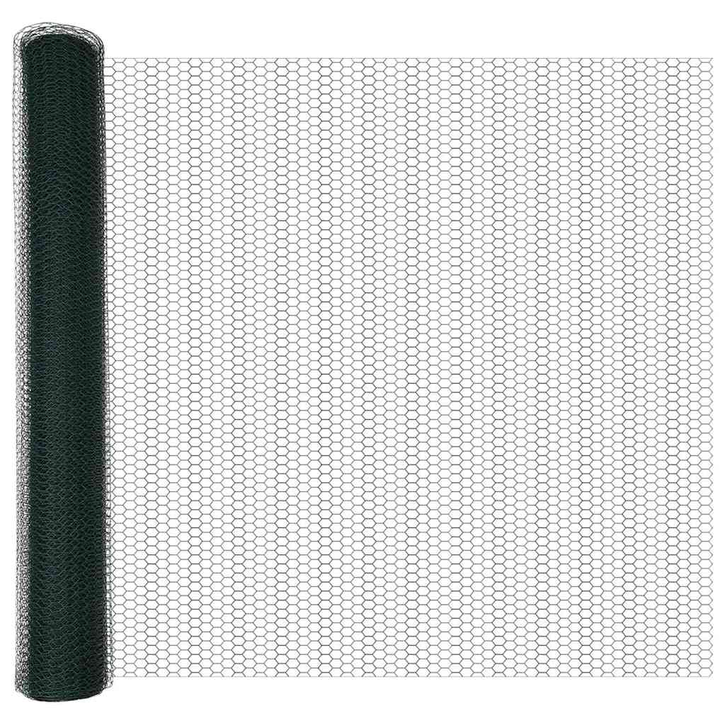 Hexagonal Fence with Post 10 x 1 m PVC-Coated Steel Green Mesh