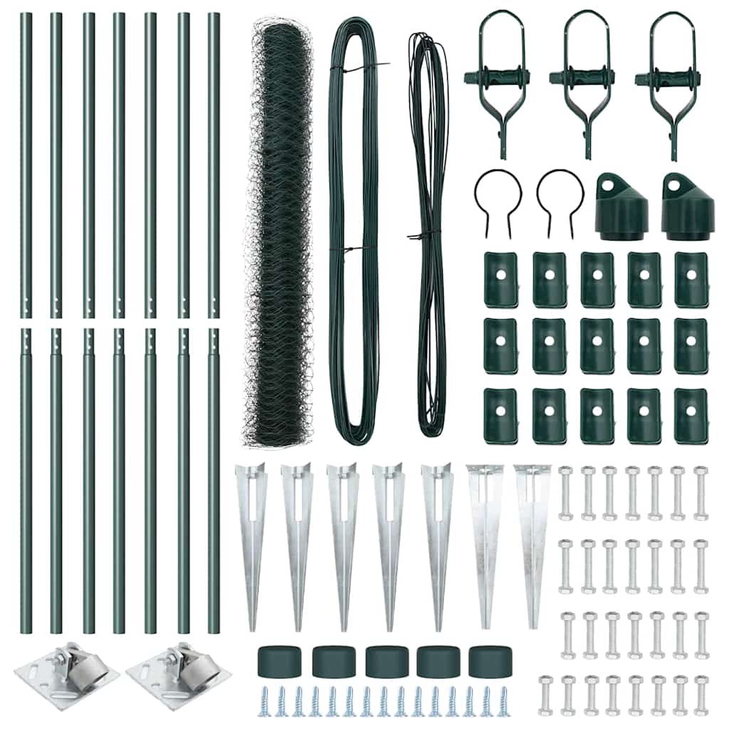 Hexagonal Fence with Post 10 x 1.4 m PVC-Coated Steel Green