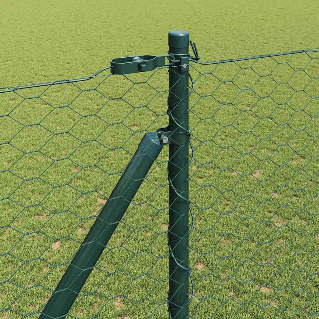 Hexagonal Fence with Post 10 x 1.5 m PVC-Coated Steel Green