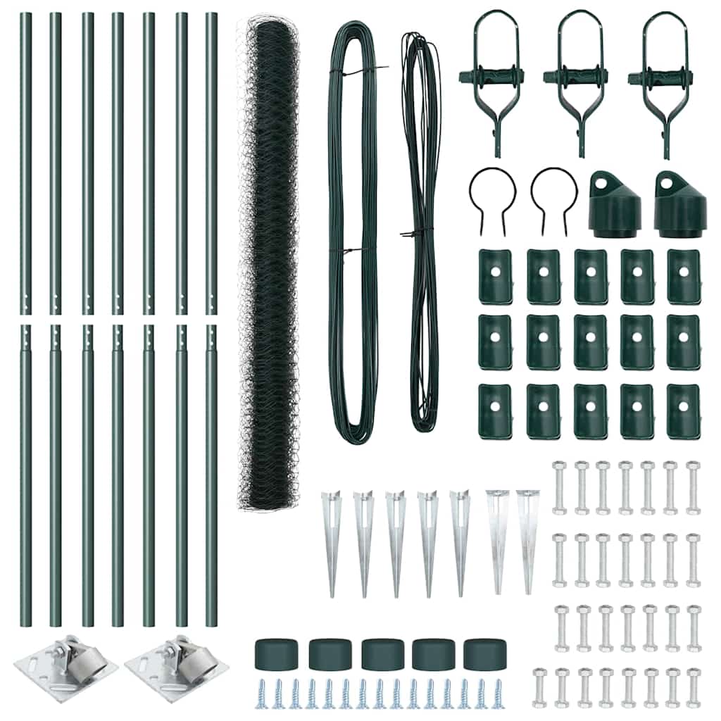 Hexagonal Fence with Post 10 x 1.5 m PVC-Coated Steel Green