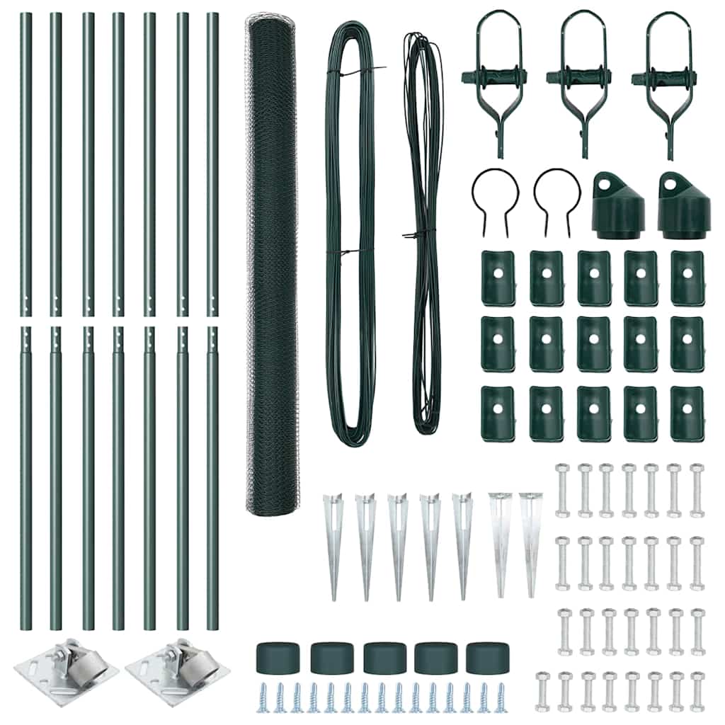 Hexagonal Fence with Post 10 x 1.6 m PVC-Coated Steel Green