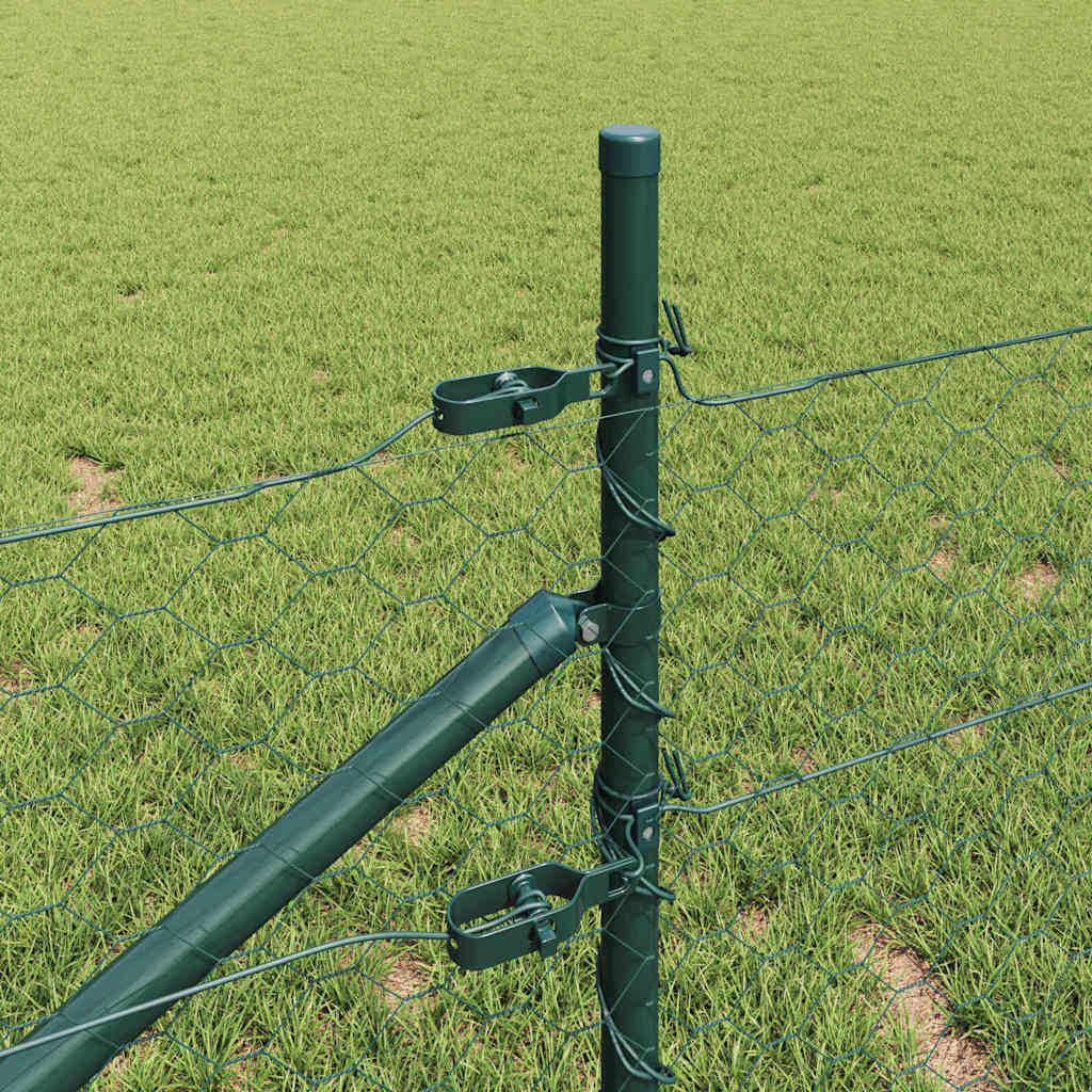 Hexagonal Fence with Post 25 x 0.4 m PVC-Coated Steel Green