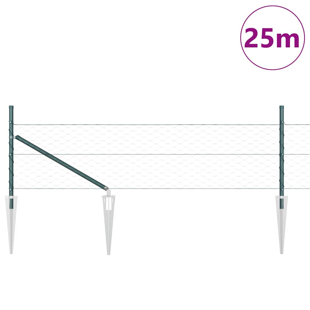 Hexagonal Fence with Post 25 x 0.5 m PVC-Coated Steel Mesh