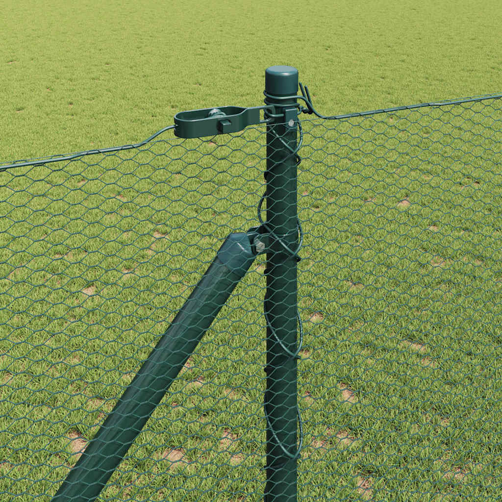 Hexagonal Fence with Post 25 x 1.2 m PVC-Coated Steel Green