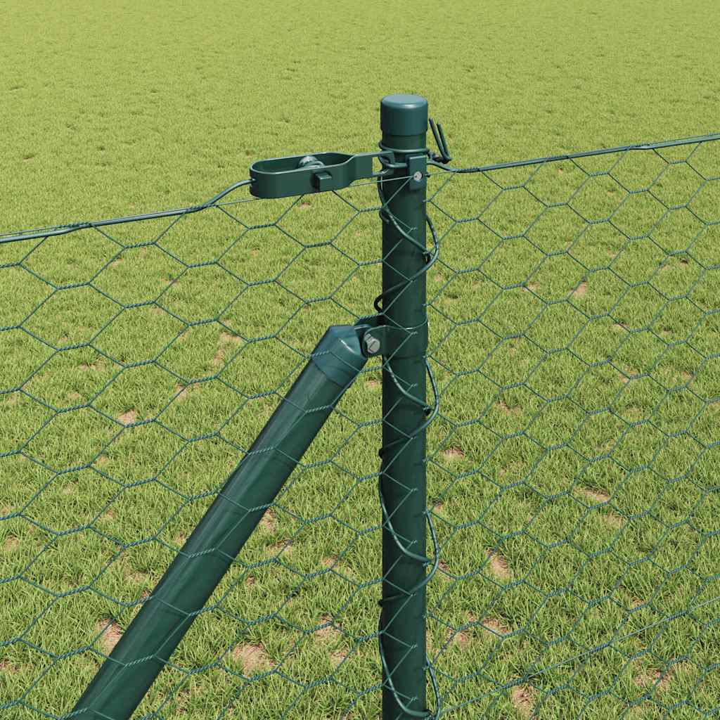 Hexagonal Fence with Post 25 x 1.4 m PVC-Coated Steel Green