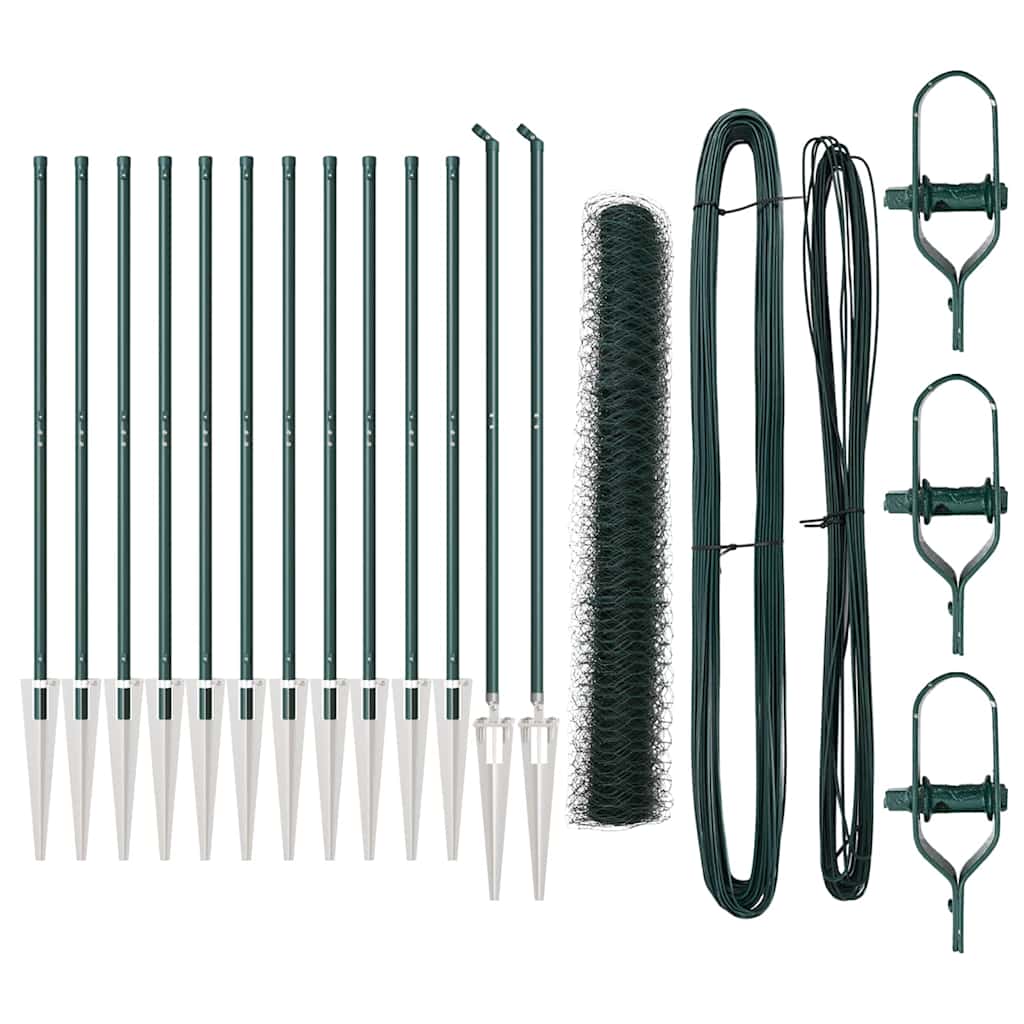 Hexagonal Fence with Post 25 x 1.4 m PVC-Coated Steel Green