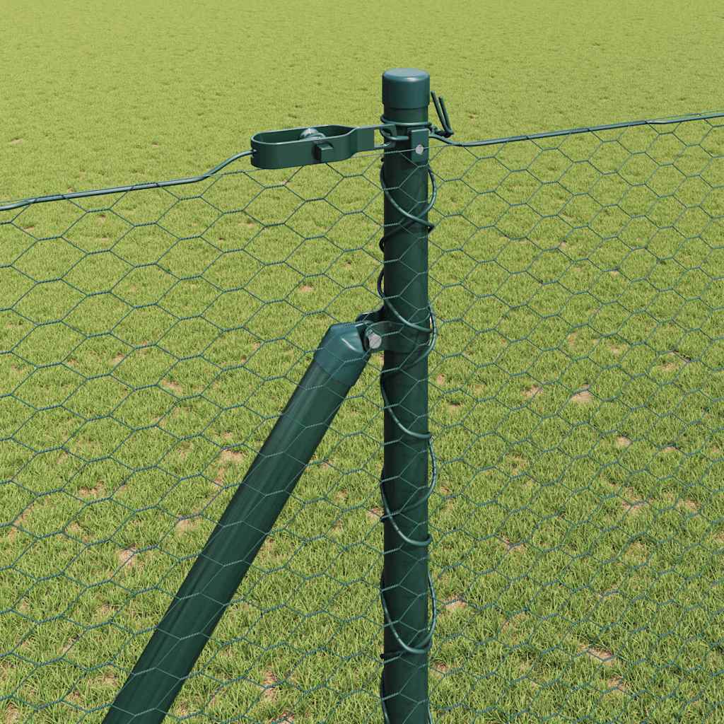 Hexagonal Fence with Post 25 x 1.5 m PVC-Coated Steel Green