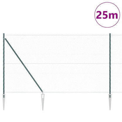 Hexagonal Fence with Post 25 x 1.5 m PVC-Coated Steel Green