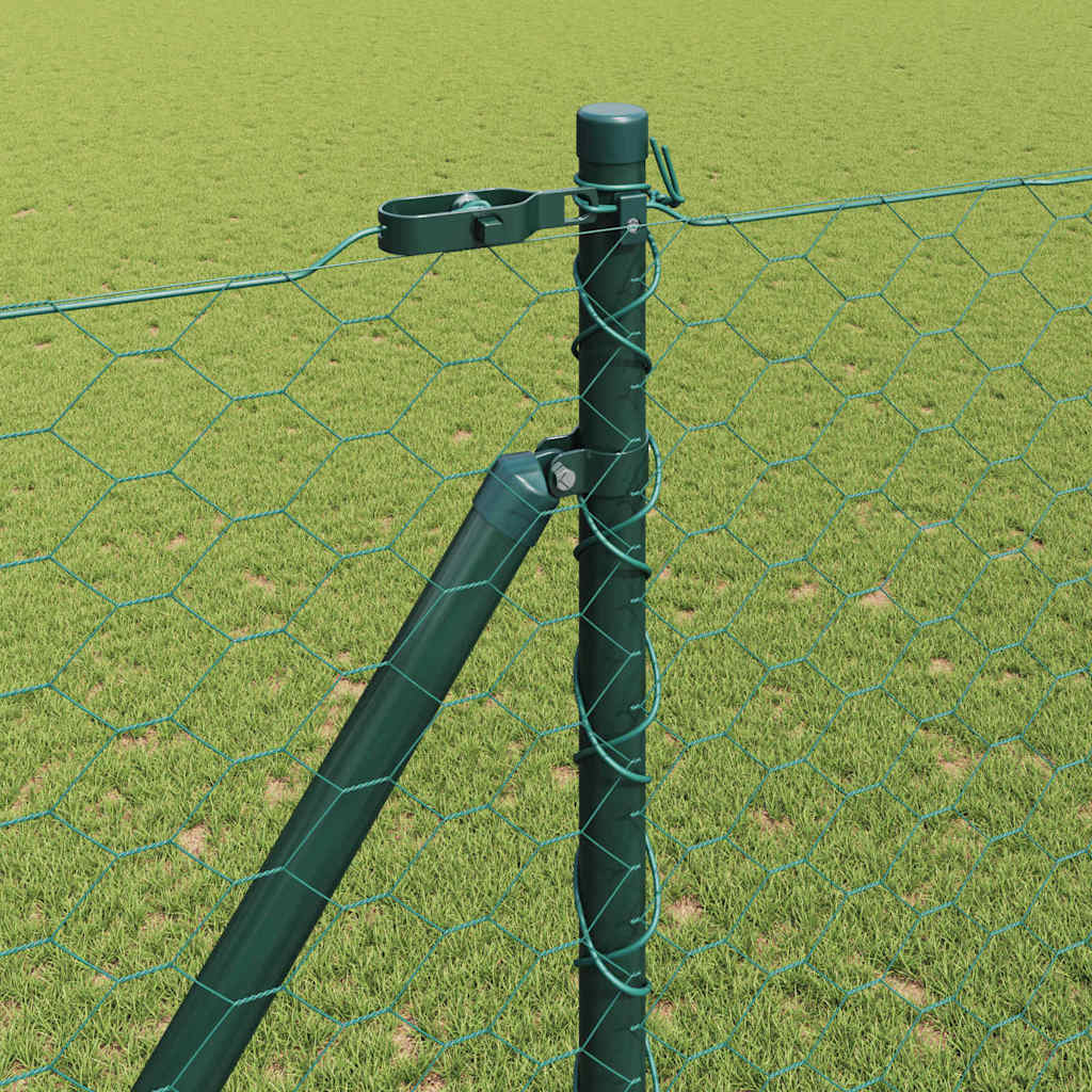Hexagonal Fence with Post 25 x 1.5 m PVC-Coated Steel Green