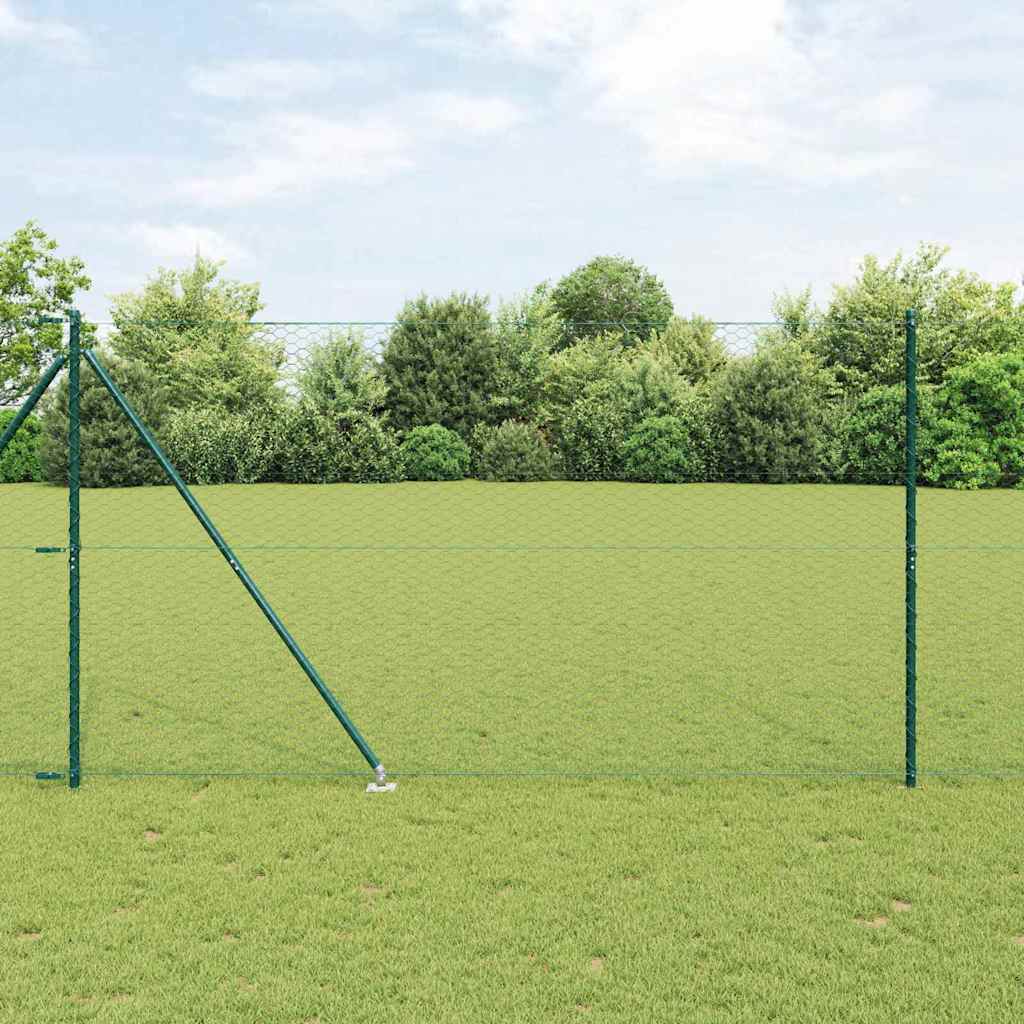 Hexagonal Fence with Post 25 x 1.6 m PVC-Coated Steel Green