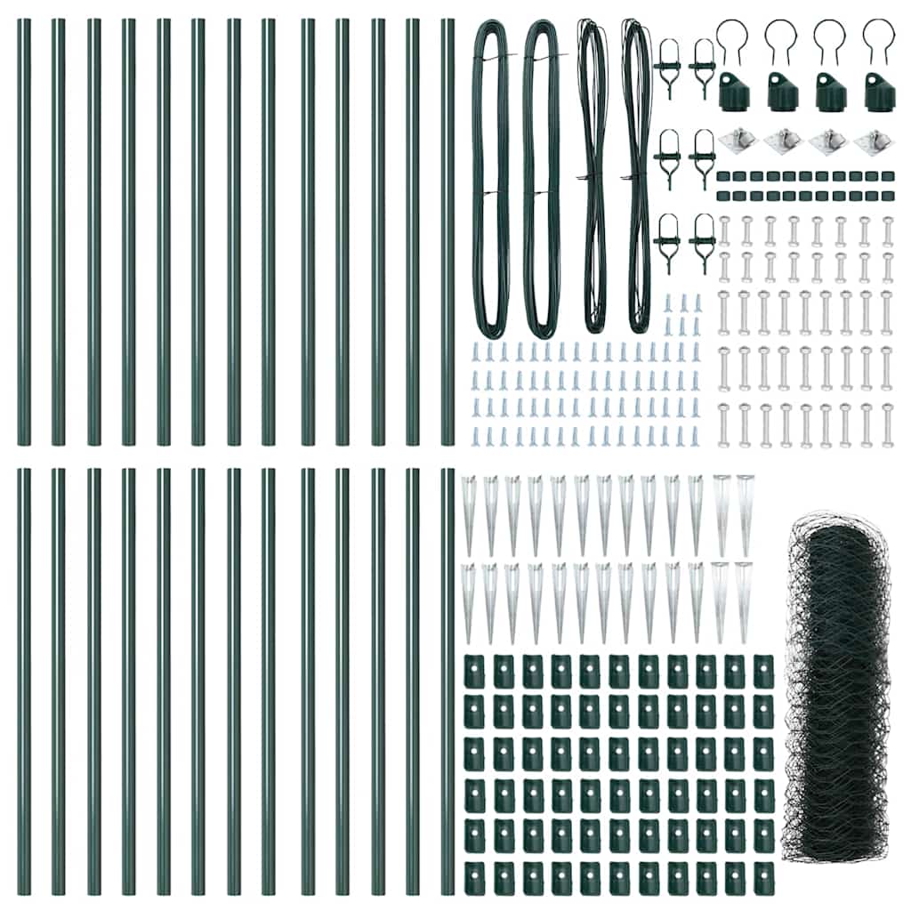 Hexagonal Fence with Post 50 x 1 m PVC-Coated Steel Green Mesh
