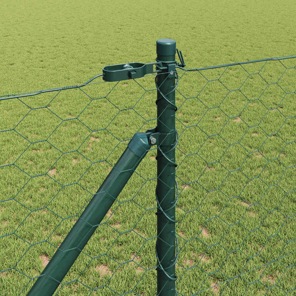 Hexagonal Fence with Post 50 x 1 m PVC-Coated Steel Green Mesh