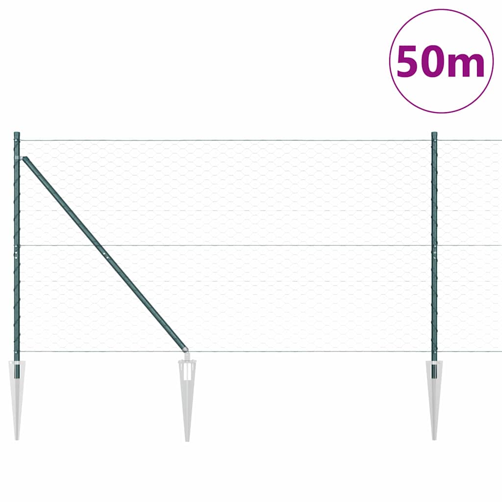 Hexagonal Fence with Post 50 x 1.2 m PVC-Coated Steel Green