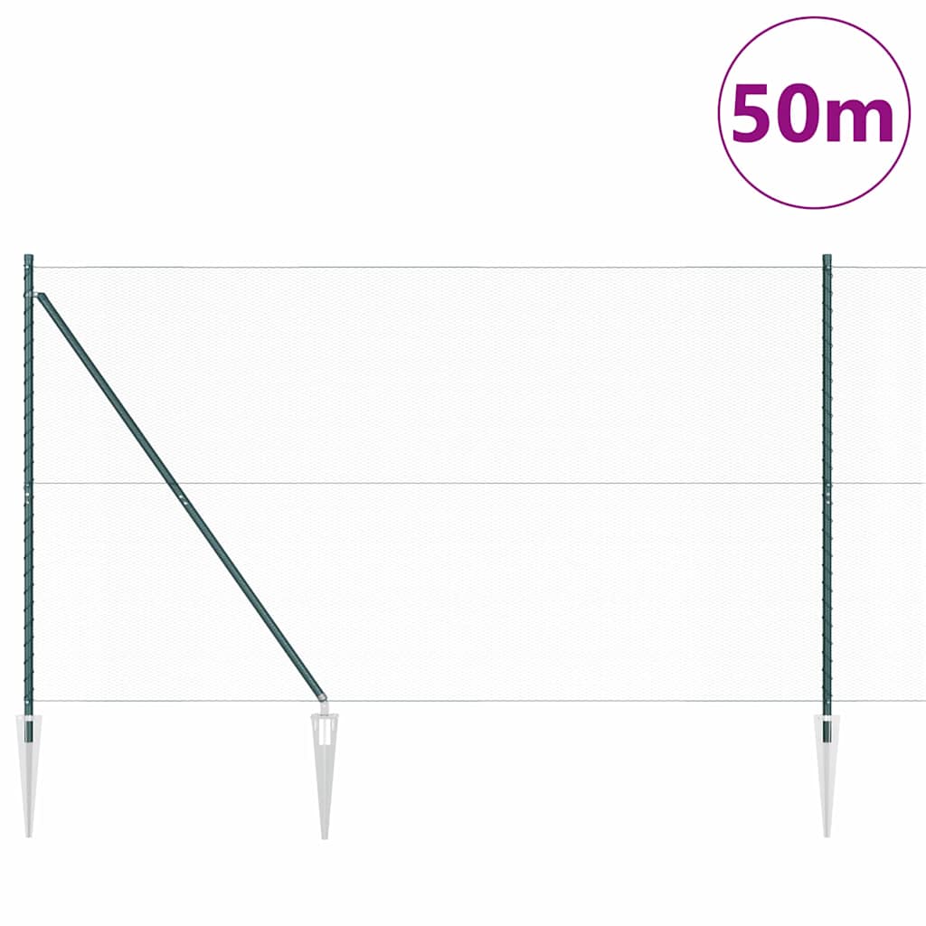 Hexagonal Fence with Post 50 x 1.5 m PVC-Coated Steel Green