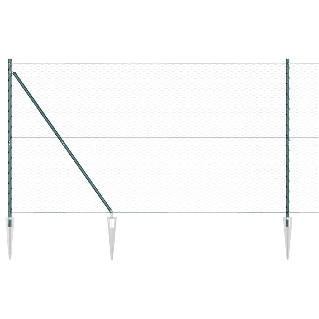 Hexagonal Fence with Post 50 x 1.5 m PVC-Coated Steel Green