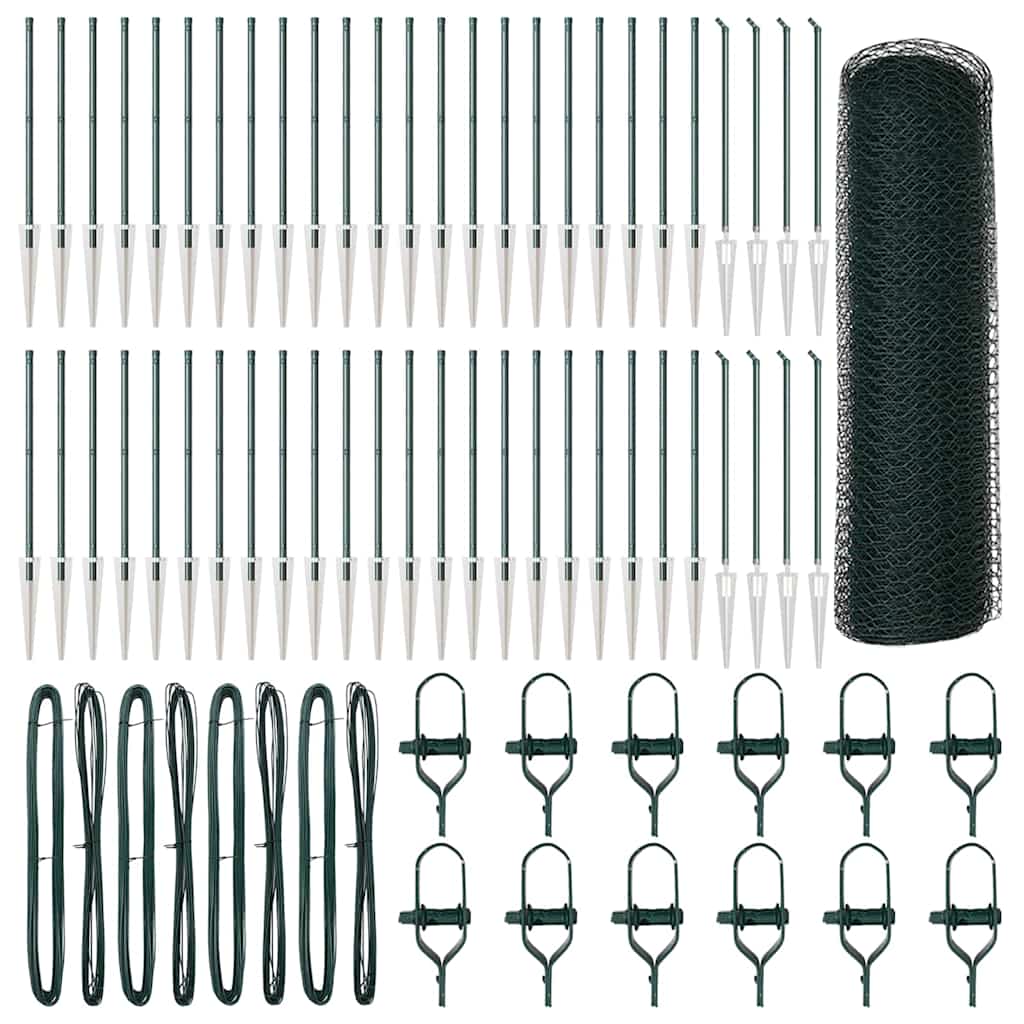 Hexagonal Fence with Post 100 x 0.4 m PVC-Coated Steel Green