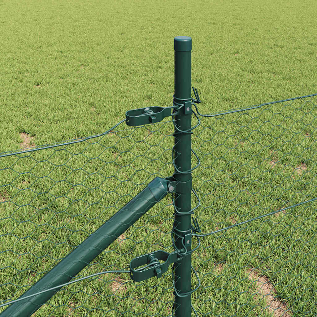 Hexagonal Fence with Post 100 x 0.5 m PVC-Coated Steel Green