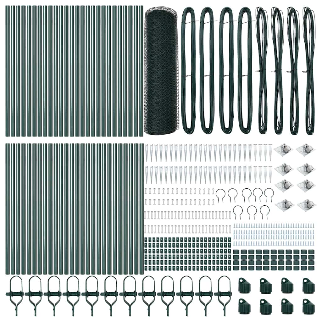 Hexagonal Fence with Post 100 x 0.5 m PVC-Coated Steel Green