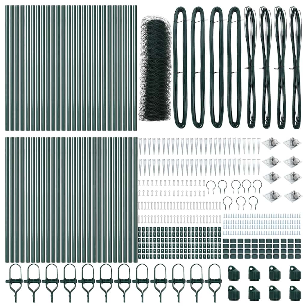 Hexagonal Fence with Post 100 x 0.5 m PVC-Coated Steel Green