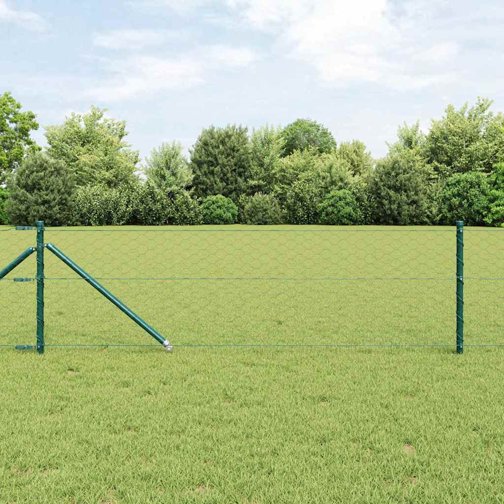 Hexagonal Fence with Post 100 x 0.6 m PVC-Coated Steel Green