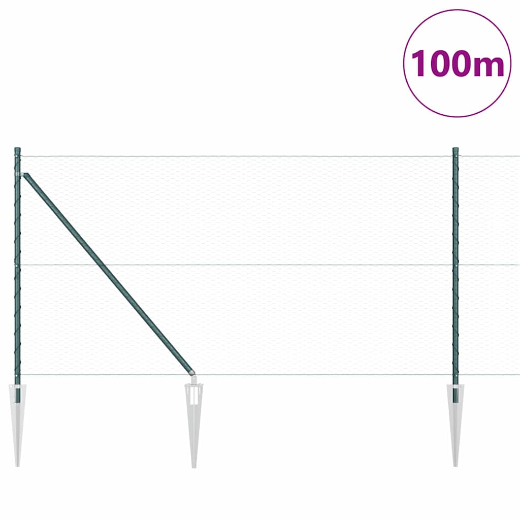 Hexagonal Fence with Post 100 x 1 m PVC-Coated Steel Green Mesh