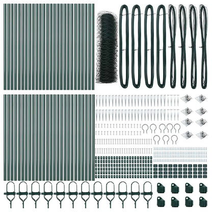 Hexagonal Fence with Post 100 x 1 m PVC-Coated Steel Green Mesh