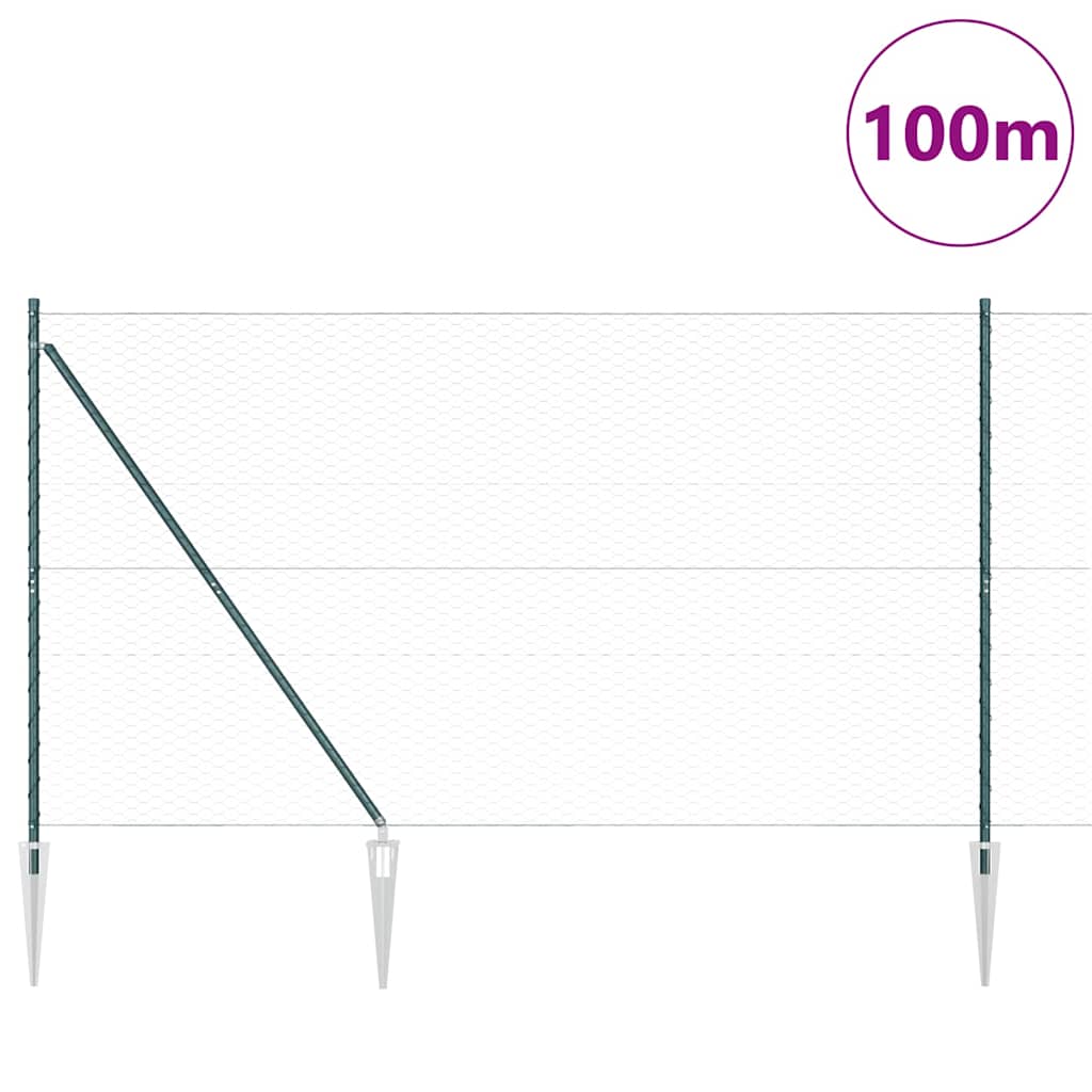Hexagonal Fence with Post 100 x 1.5 m PVC-Coated Steel Green