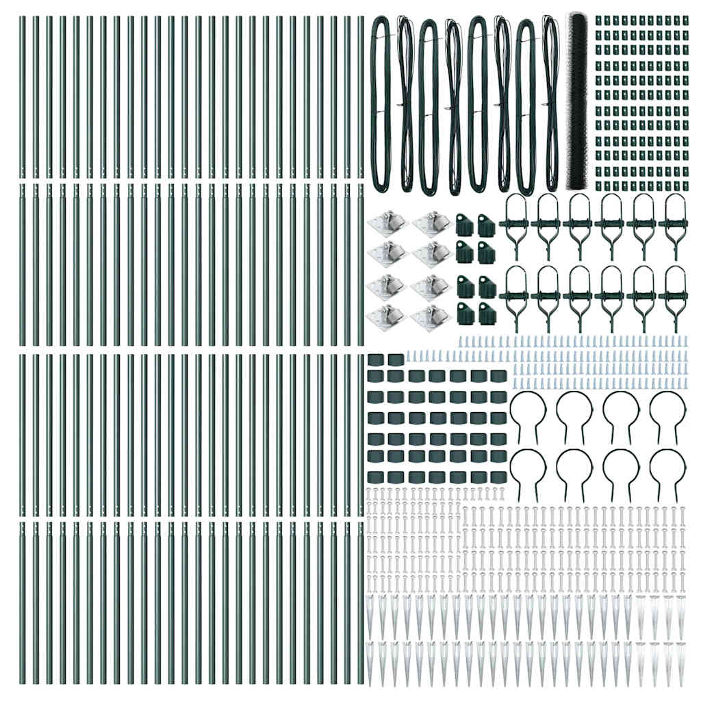 Hexagonal Fence with Post 100 x 1.6 m PVC-Coated Steel Green
