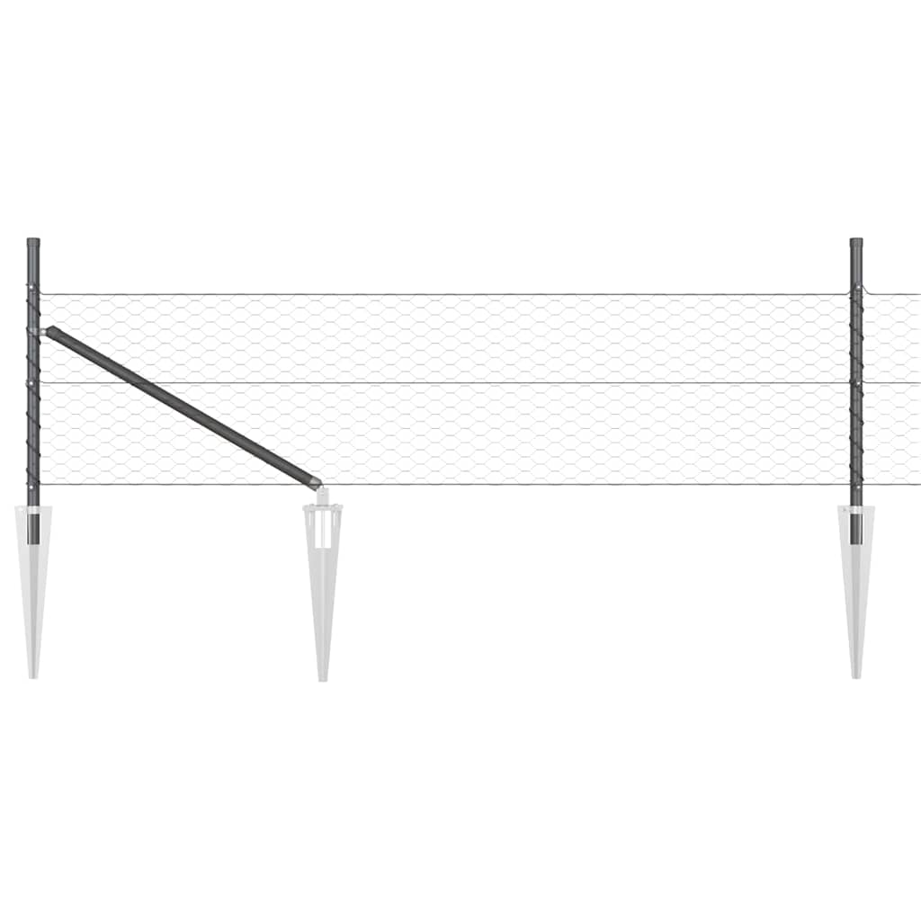 Hexagonal Fence with Post 10 x 0.4 m PVC-Coated Steel Grey Mesh
