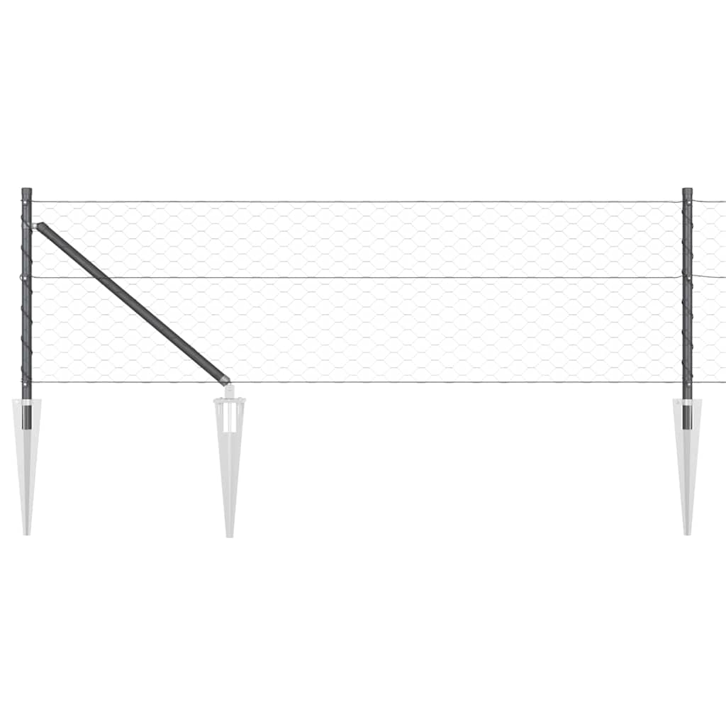 Hexagonal Fence with Post 10 x 0.6 m PVC-Coated Steel Grey Mesh